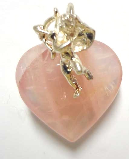 Rose Quartz Hart with Sterling Silver Angel