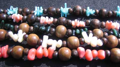 Coral and Wooden Bead Necklace (Long)