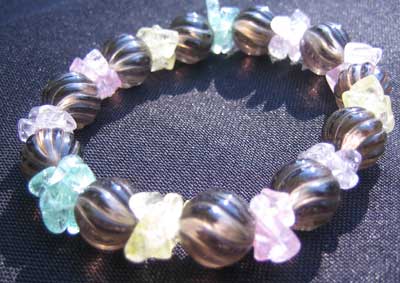 Smokey type bead and coloured crystal bracelet